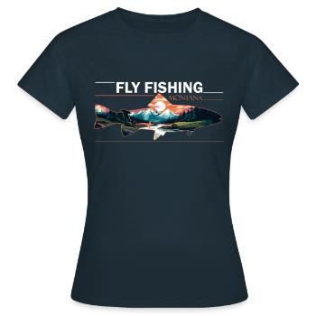 Fliegenfischen in Montana Landschaftliche - Frauen T-Shirt - Navy - Vorne - AI Model Female 172 dark (172cm)
