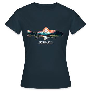 Fliegenfischen auf Forellen: Der zeitlose - Frauen T-Shirt - Navy - Vorne - AI Model Female 172 dark (172cm)