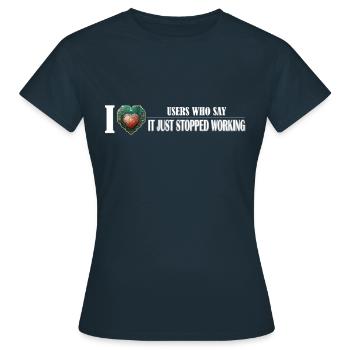 Techie's Tender Love: When Users Keep You Guessing - Women's T-Shirt - navy - Front - AI Model Female 172 dark (172cm)