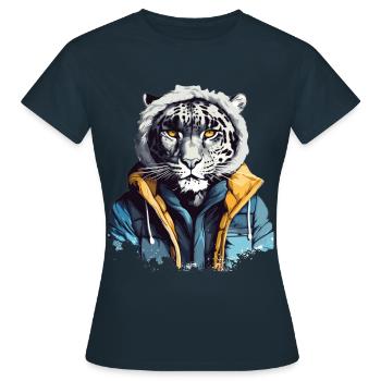Streetstyle Schneeleopard | Leoparden-Liebhaber - Frauen T-Shirt - Navy - Vorne - AI Model Female 172 dark (172cm)