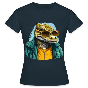 Streetstyle-Krokodil | Krokodil-Liebhaber - Frauen T-Shirt - Navy - Vorne - AI Model Female 172 dark (172cm)