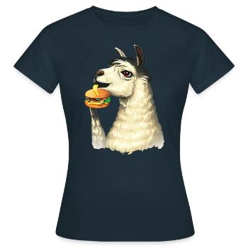 Lama mangeur de cheeseburger - T-shirt Femme - marine - Devant - AI Model Female 172 dark (172cm)