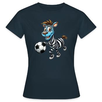 Zebra Fußballer - Eleganz auf dem Fußballfeld. - Frauen T-Shirt - Navy - Vorne - AI Model Female 172 dark (172cm)