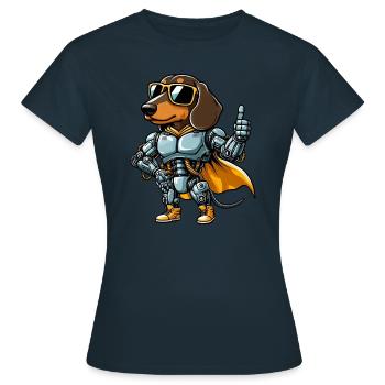 Teckel Robot Cyborg Sci-Fi Chien Mech Design - T-shirt Femme - marine - Devant - AI Model Female 172 dark (172cm)