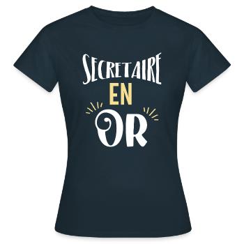 Secrétaire en or. Cadeau secretaire. - T-shirt Femme - marine - Devant - AI Model Female 172 dark (172cm)