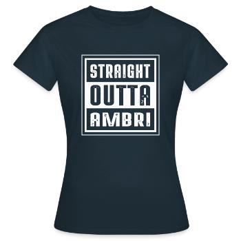 STRAIGHT OUTTA AMBRI - Frauen T-Shirt - Navy - Vorne - AI Model Female 172 dark (172cm)
