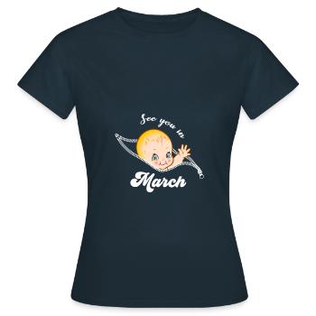 Schwangerschaft Schwanger Geburt März Geschenkidee - Frauen T-Shirt - Navy - Vorne - AI Model Female 172 dark (172cm)