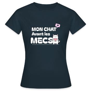 Mon chat avant les mecs. - T-shirt Femme - marine - Devant - AI Model Female 172 dark (172cm)