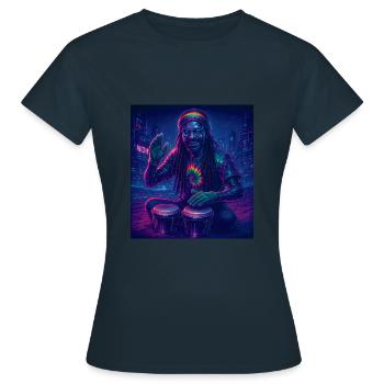 Neon Vibes – Cyber Reggae Bongo Jam in the City - Frauen T-Shirt - Navy - Vorne - AI Model Female 172 dark (172cm)