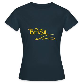 First name Basil - Women's T-Shirt - navy - Front - AI Model Female 172 dark (172cm)