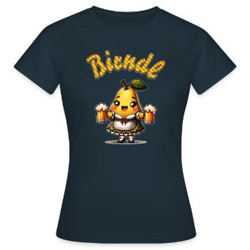 Birndl - eine süße Birne im Dirndl mit Getränken - Frauen T-Shirt - Navy - Vorne - AI Model Female 172 dark (172cm)