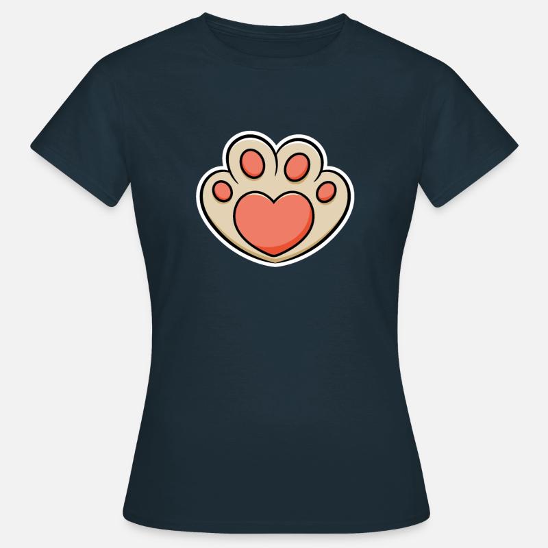 Kat Pote Print Hjerte Gave - Dame-T-shirt - marineblå