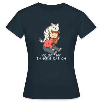 Thinking Thinking Cat Thinking Superior Hat Hats - Women's T-Shirt - navy - Front - AI Model Female 172 dark (172cm)