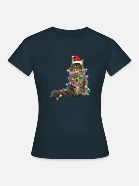 Katze - Weihnachten - Winter - Lichterkette - Dame-T-shirt - marineblå