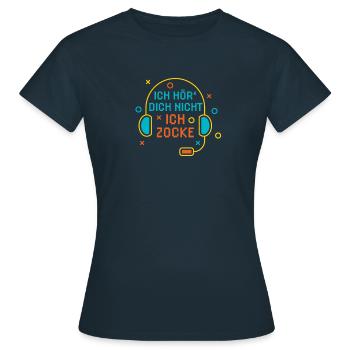 ich hoer dich nicht ich zocke minimalistisch grafi - Frauen T-Shirt - Navy - Vorne - AI Model Female 172 dark (172cm)