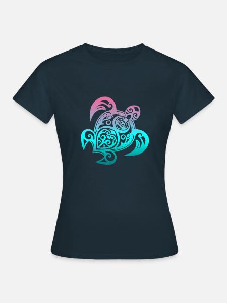 Wasserschildkröte Mandala Bunt Hawaii Motiv Meere - Frauen T-Shirt - Navy