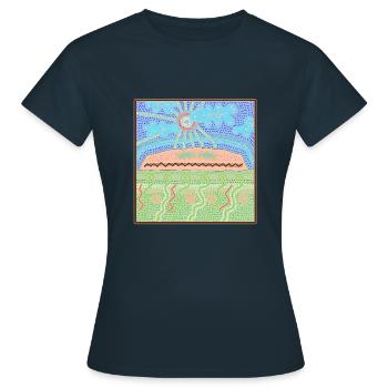 Art aborigène autralien d’Aires Rock - T-shirt Femme - marine - Devant - AI Model Female 172 dark (172cm)