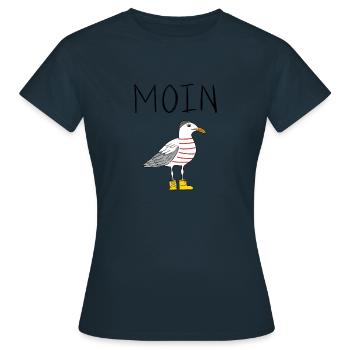 Moin Möwe Löppt Lustiges Spruch Design Nordsee - Frauen T-Shirt - Navy - Vorne - AI Model Female 172 dark (172cm)