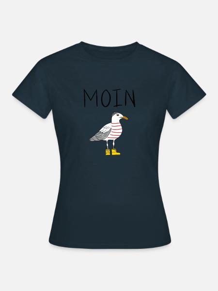 Moin Möwe Löppt Lustiges Spruch Design Nordsee - Frauen T-Shirt - Navy
