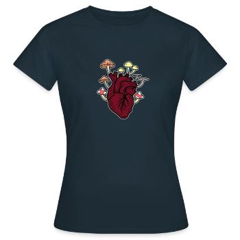 Champignons Cueilleurs Mycologie Champignons Coeur Beats Champignon Coloré - T-shirt Femme - marine - Devant - AI Model Female 172 dark (172cm)