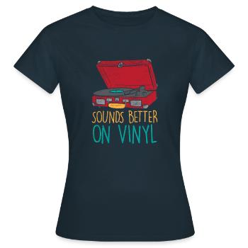 Plattenspieler Koffer Vinyl Album Sammler Geschenk - Frauen T-Shirt - Navy - Vorne - AI Model Female 172 dark (172cm)