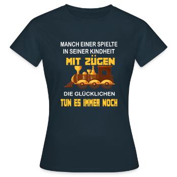 Modelleisenbahner- Opa Modelleisenbahn - Frauen T-Shirt - Navy - Vorne - AI Model Female 172 dark (172cm)
