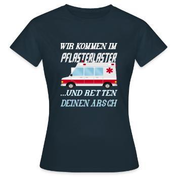 PFLASTERLASTER Sanitäter Krankenwagen - Frauen T-Shirt - Navy - Vorne - AI Model Female 172 dark (172cm)