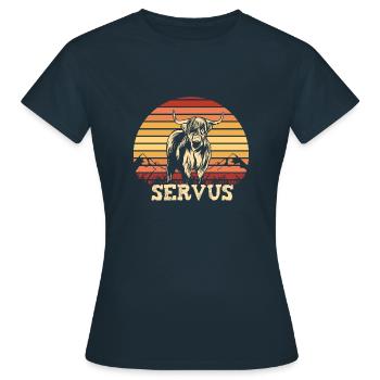 Witzige Kuh Servus Kühe mit Retro Sunset Bergbauer - Frauen T-Shirt - Navy - Vorne - AI Model Female 172 dark (172cm)