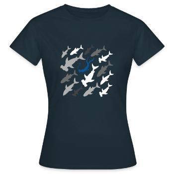 Haie mit Taucher Apnoetauchen Freitauchen Geschenk - Frauen T-Shirt - Navy - Vorne - AI Model Female 172 dark (172cm)