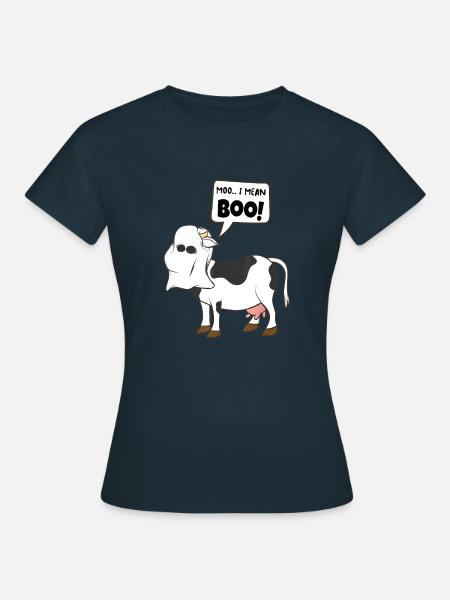 Ghost Cow Moo I Mean Boo Funny Halloween Cow Boo - Women's T-Shirt - navy