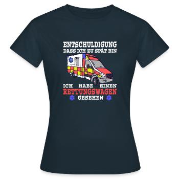 Rettungswagen Blaulicht gesehen zu spät - Frauen T-Shirt - Navy - Vorne - AI Model Female 172 dark (172cm)