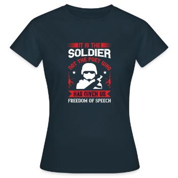 Es ist der Soldat, nicht der Dichter, der uns gegeben hat - Frauen T-Shirt - Navy - Vorne - AI Model Female 172 dark (172cm)