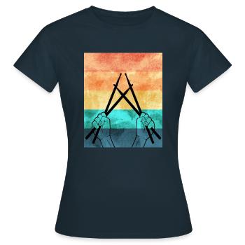 Drummer Drumsticks Retro Vintage T-Shirt - T-shirt Femme - marine - Devant - AI Model Female 172 dark (172cm)