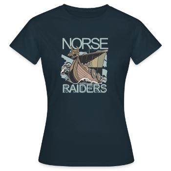 Norse Raiders Nordic Robbers Vikings Norway - Women's T-Shirt - navy - Front - AI Model Female 172 dark (172cm)