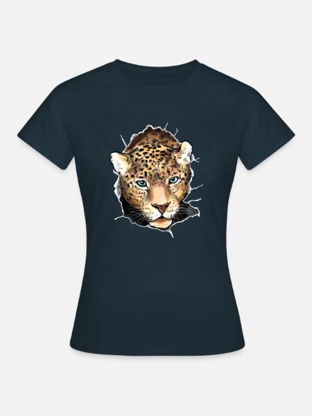 Hervor springender Leopard - Frauen T-Shirt - Navy