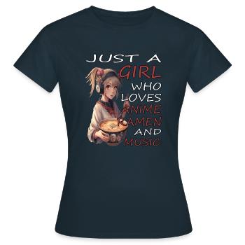 Girl liebt Anime Ramen und Musik - Frauen T-Shirt - Navy - Vorne - AI Model Female 172 dark (172cm)