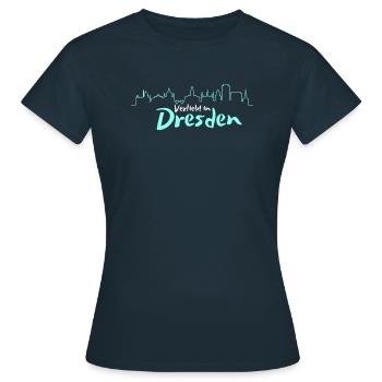 Verliebt in Dresden | Dresden Mitbringsel Souvenir - Frauen T-Shirt - Navy - Vorne - AI Model Female 172 dark (172cm)