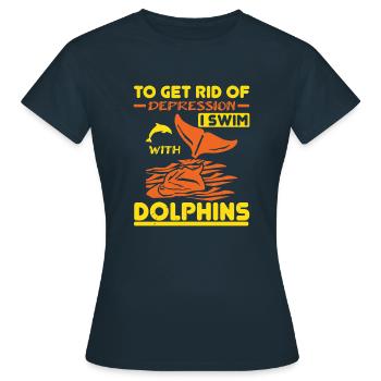 POUR ME DÉBARRASSER DE LA DÉPRESSION, JE NAGE AVEC LES DAUPHINS - T-shirt Femme - marine - Devant - AI Model Female 172 dark (172cm)