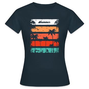 Sommer Palmen Shirt - Frauen T-Shirt - Navy - Vorne - AI Model Female 172 dark (172cm)