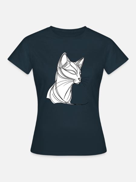 Katze in feiner Linienkunst - Frauen T-Shirt - Navy