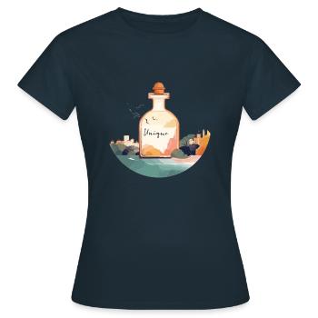Flacon de parfum « Unique » dans un paysage magnifique - T-shirt Femme - marine - Devant - AI Model Female 172 dark (172cm)