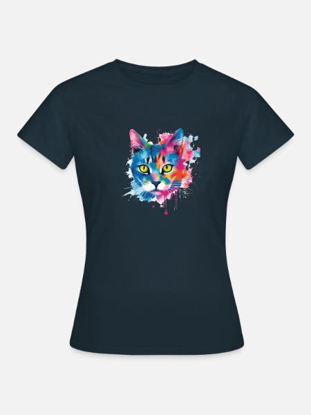 Abstrakte farbige Katze mit grünen Augen - Frauen T-Shirt - Navy