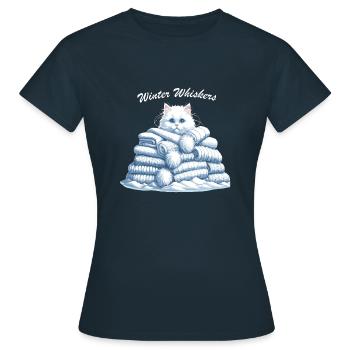 Cat in Winter - Winter Whiskers - Women's T-Shirt - navy - Front - AI Model Female 172 dark (172cm)