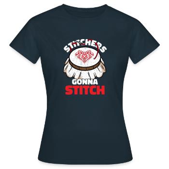 Sticker gehen zum Stitchen - Weihnachts- und Geburtstagsgeschenk - Frauen T-Shirt - Navy - Vorne - AI Model Female 172 dark (172cm)