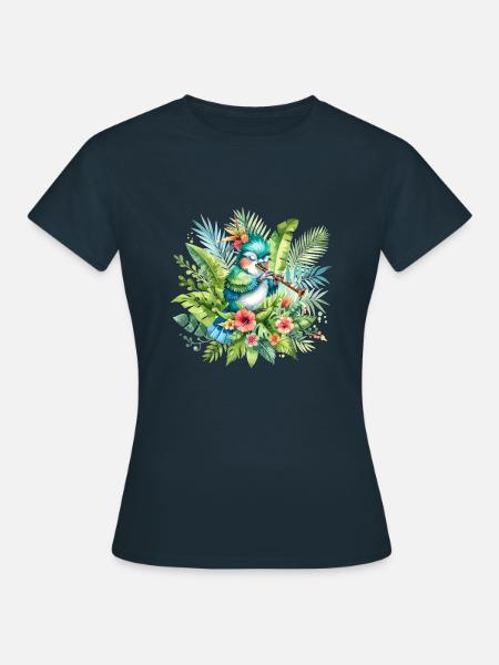 Tropischer Vogel spielt Flöte im Dschungel - Frauen T-Shirt - Navy