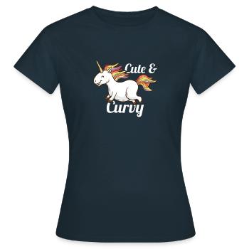 Niedliches und kurviges Einhorn-T-Shirt - Lustiges molliges Mädchen - Frauen T-Shirt - Navy - Vorne - AI Model Female 172 dark (172cm)