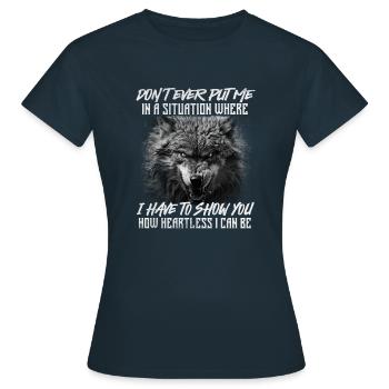 Wie herzlos ich sein kann - Wolf Lover Wildlife - Frauen T-Shirt - Navy - Vorne - AI Model Female 172 dark (172cm)