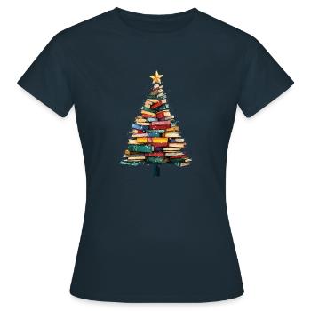 Weihnachtsbücherbaum festlich für Lehrer - Frauen T-Shirt - Navy - Vorne - AI Model Female 172 dark (172cm)