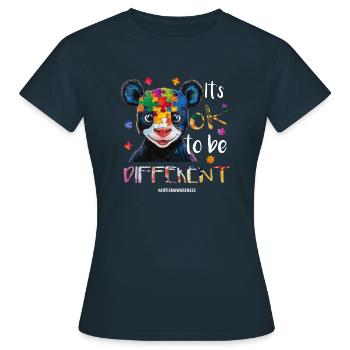 Es ist in ok, anders zu sein – Autismus - Frauen T-Shirt - Navy - Vorne - AI Model Female 172 dark (172cm)