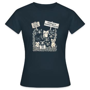 Cats make a demo - Women's T-Shirt - navy - Front - AI Model Female 172 dark (172cm)